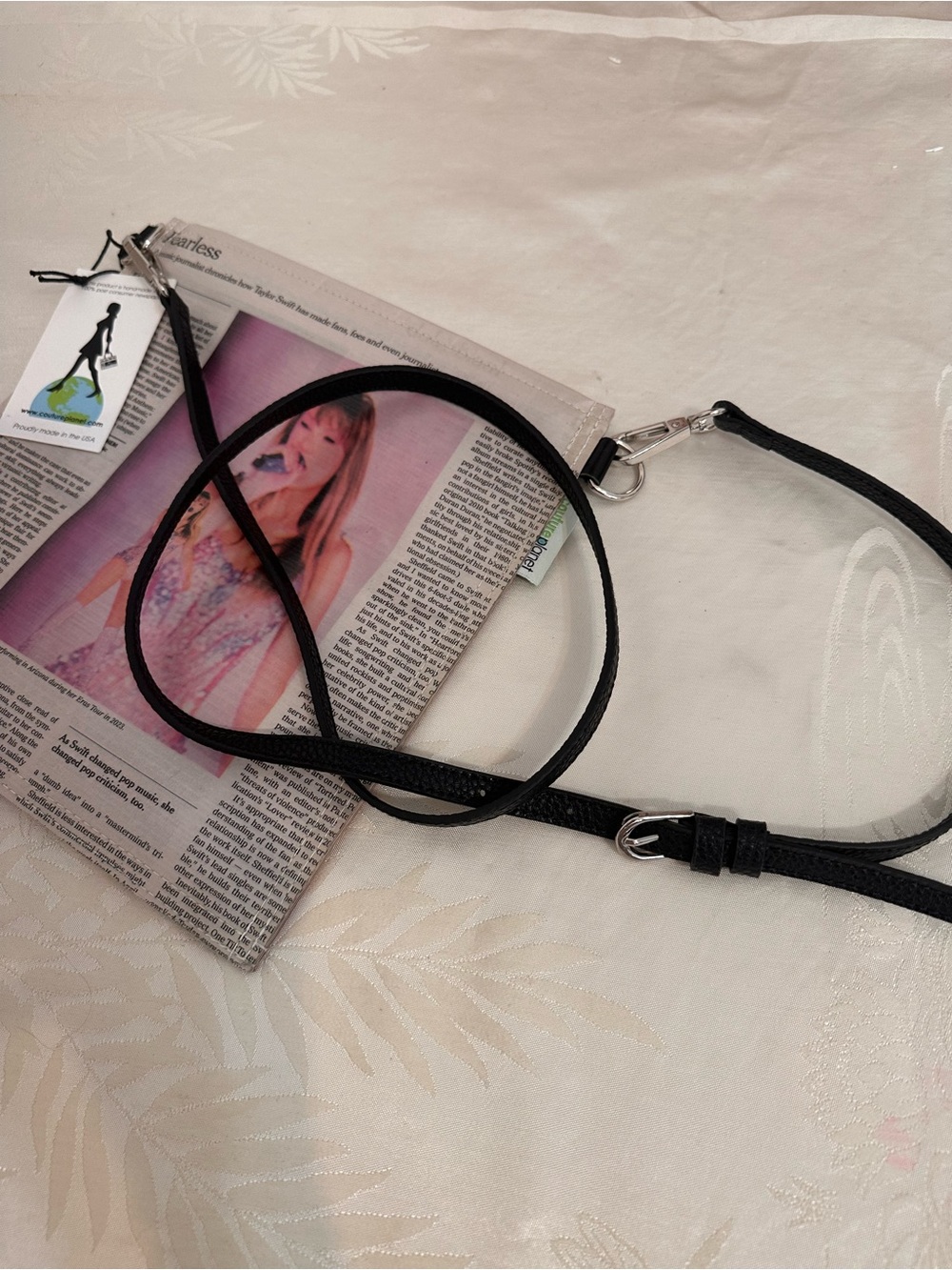 Pink Printed Crossbody Bag with Black Strap - Picture 3 of 5